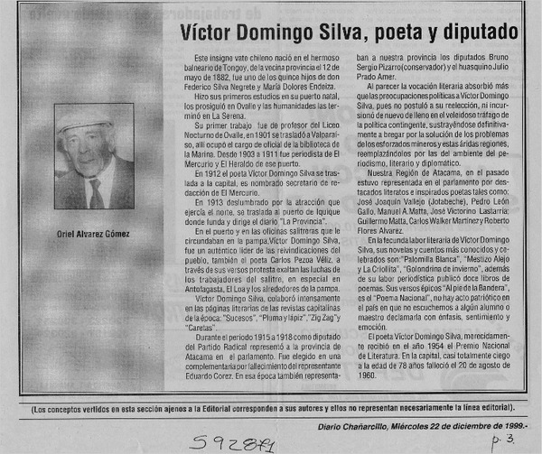 Víctor Domingo Silva, poeta y diputado  [artículo] Oriel Álvarez Gómez