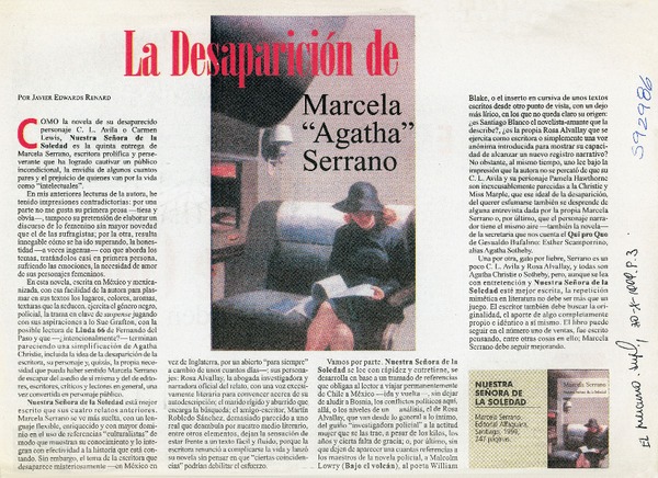 La desaparición de Marcela "Agatha" Serrano  [artículo] Javier Edwards Renard