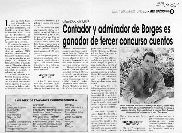 Contador y admirador de Borges es ganador de tercer concurso cuentos  [artículo]