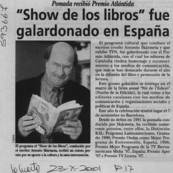 "Show de los libro" fue galardonado en España  [artículo]
