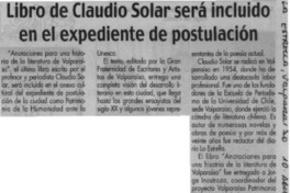 Libro de Claudio Solar será incluido en el expediente de postulación  [artículo]