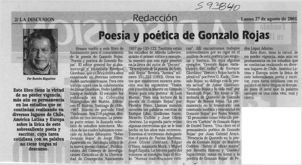 Poesía y poética de Gonzalo Rojas  [artículo] Ramón Riquelme