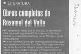 Obras completas de Rosamel del Valle  [artículo]