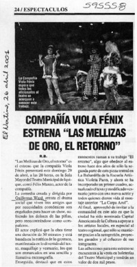 Compañía Viola Fénix estrena "Las mellizas de oro, el retorno"  [artículo] R. B.