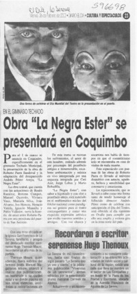 Obra "La negra Ester" se presentará en Coquimbo  [artículo]