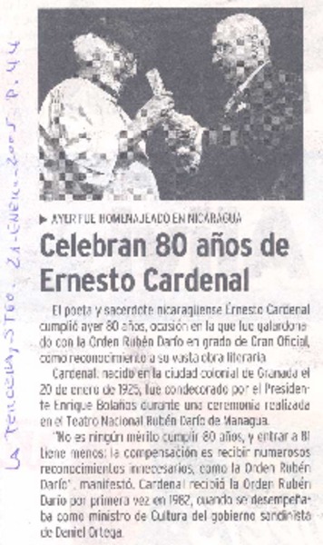 Celebran 80 años de Ernesto Cardenal