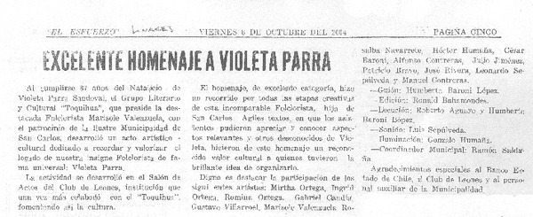 Excelente homenaje a Violeta Parra