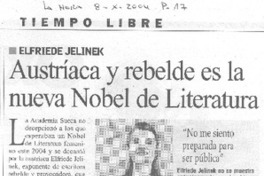 Austríaca y rebelde es la nueva Nobel de literatura