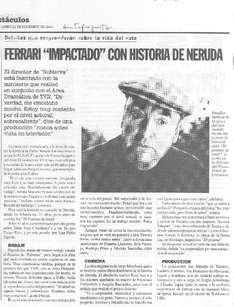 Ferrari "impactado" con historia de Neruda