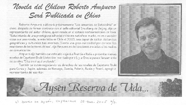 Novela de chileno Roberto Ampuero será publicada en Chino