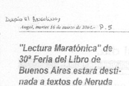"Lectura maratónica" de 30a Feria del Libro de Buenos Aires estará destinada a textos de Neruda
