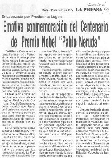 Emotiva conmemoración del Centenario del Premio Nobel "Pablo Neruda"