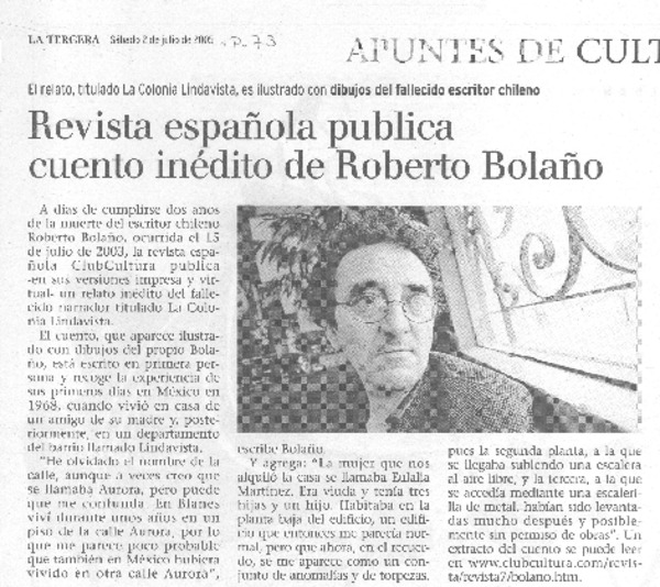 Revista española publica cuento inédito de Roberto Bolaño