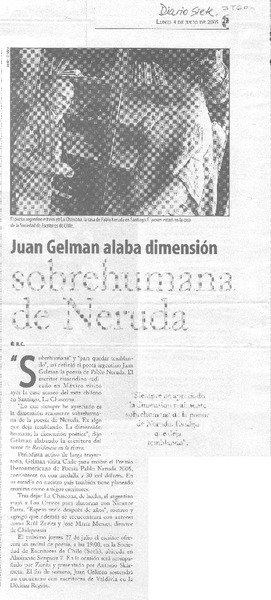 Juan Gelman alabra dimensión sobrehumana de Neruda.