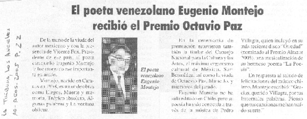El Poeta venezolano Eugenio Montejo recibió el Premio Octavio Paz