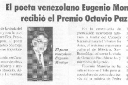 El Poeta venezolano Eugenio Montejo recibió el Premio Octavio Paz