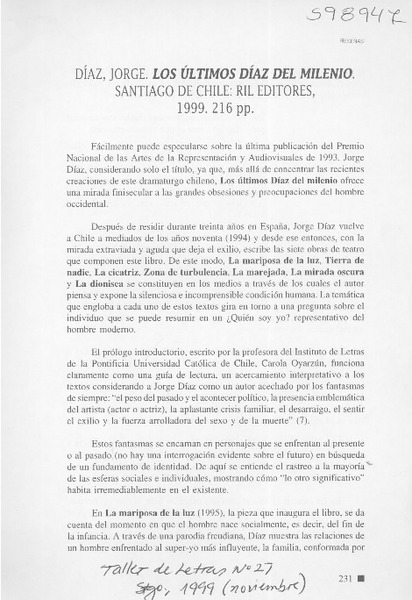 Jorge Díaz, Los últimos Díaz del milenio  [artículo] Paulo A. Olivares Rojas