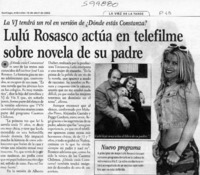 Lulú Rosasco actúa en telefilme sobre novela de su padre