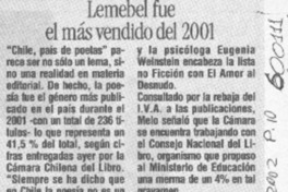 Lemebel fue el más vendido del 2001  [artículo]