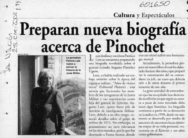 Preparan nueva biografía acerca de Pinochet  [artículo]