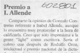 Premio a I. Allende  [artículo] Felipe González Guzmán