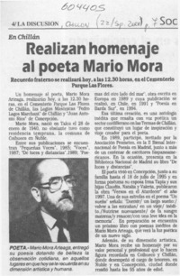Realizan homenaje al poeta Mario Mora  [artículo]