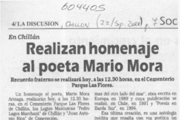 Realizan homenaje al poeta Mario Mora  [artículo]