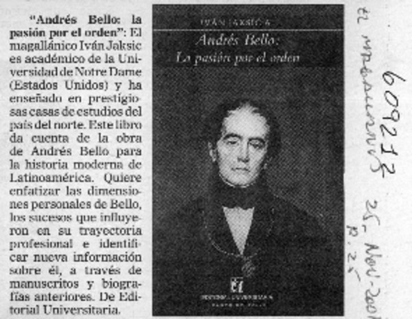 "Andrés Bello, la pasión por el orden"  [artículo]