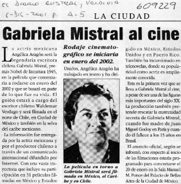 Gabriela Mistral al cine  [artículo]