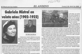 Gabriela Mistral en veinte años (1902-1922)  [artículo] René Leiva Berríos