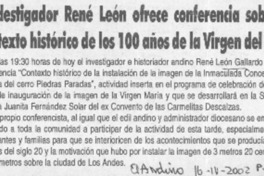 Investigador René León ofrece conferencia sobre el contexto histórico de los 100 años de la Virgen del Valle  [artículo]
