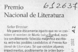 Premio Nacional de Literatura  [artículo] Mariela Isabel Ríos Ruiz-Tagle