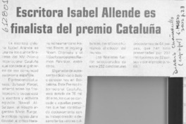 Escritora Isabel Allende es finalista del premio Cataluña  [artículo]