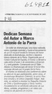 Dedican semana del autor Marco Antonio de la Parra  [artículo]