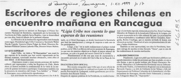 Escritores de regiones chilenas en encuentro mañana en Rancagua  [artículo]