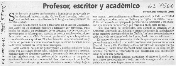 Profesor, escritor y académico  [artículo] Fernando Arriagada Cortés