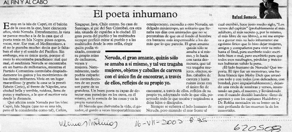 El poeta inhumano  [artículo] Rafael Gumucio