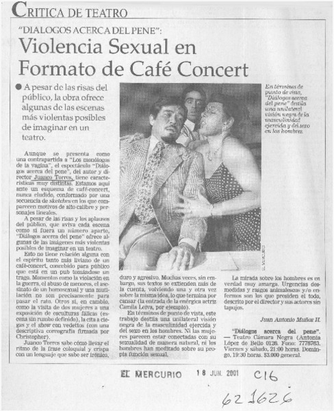 Violencia sexual en formato de Café Concert  [artículo] Juan Antonio Muñoz H.