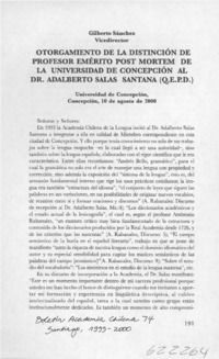 Otorgamiento de la distinción de profesor emérito post mortem de la Universidad de Concepción al Dr. Adalberto Salas Santana (Q.E.P.D.)