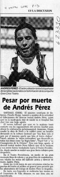 Pesar por muerte de Andrés Pérez