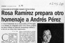 Rosa Ramírez prepara otro homenaje a Andrés Pérez  [artículo] C. C. M.