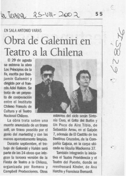 Obra de Galemiri en teatro a la chilena  [artículo]