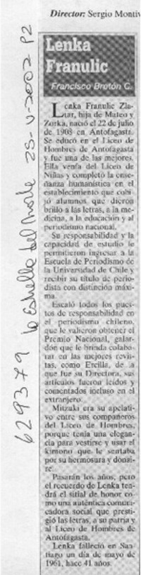 Lenka Franulic  [artículo] Francisco Bretón C.