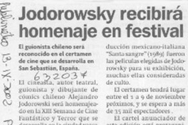 Jodorowsky recibirá homenaje en festival  [artículo]