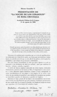 Presentación de "La noche del girasol" de Rosa Cruchaga  [artículo] Héctor González V.