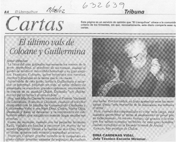 El último vals de Coloane y Guillermina  [artículo] Dina Cárdenas Vidal
