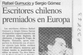 Escritores chilenos premiados en Europa  [artículo]
