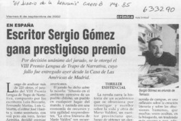 Escritor Sergio Gómez gana prestigioso premio  [artículo]