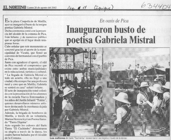 Inauguraron busto de poetisa Gabriela Mistral  [artículo]