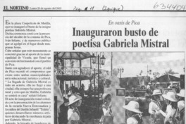 Inauguraron busto de poetisa Gabriela Mistral  [artículo]